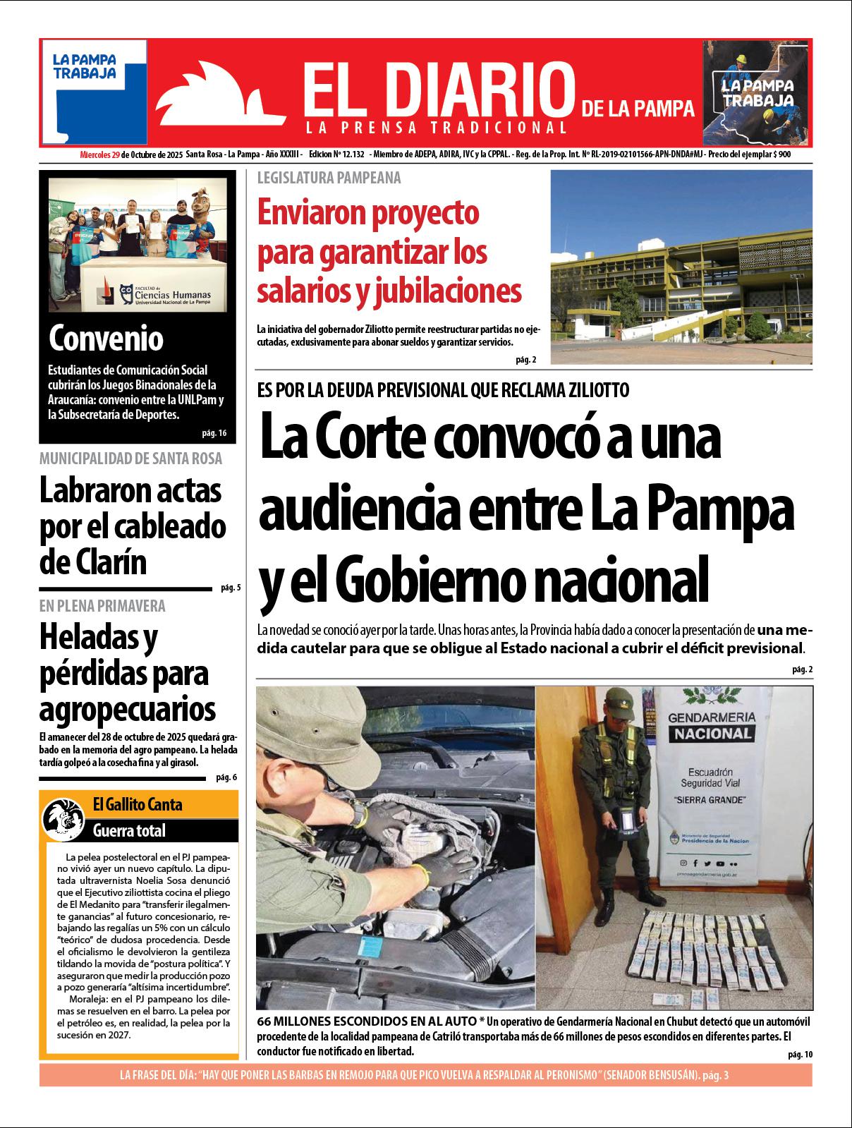 Tapa de El Diario en papel  mieacutercoles 29 de octubre de 2025